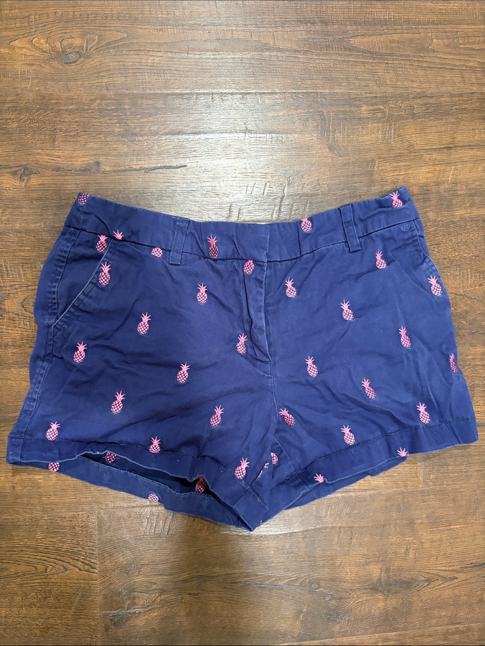 Cambridge Dry Goods Navy Shorts with Pink Pineapple Embroidery 8